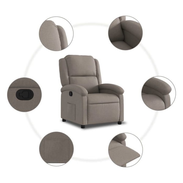 Fauteuil relax TV med komfortabel polstring og manuel hældningsfunktion i taupe stof DEC028182 Guld