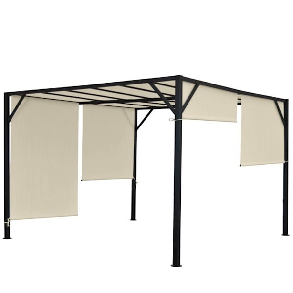 Pergola båge paviljong för trädgård altan markis stabil stålkonstruktion 6 + öppet tak crème 3 x 3m