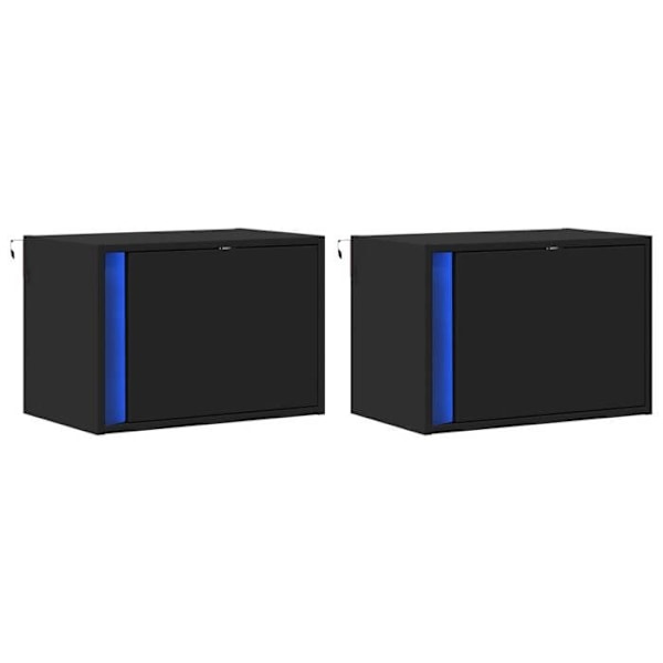 Sæt af 2 vægmonterede natborde 50 x 31 x 35 cm med LED-lys i sort ingeniørtræ DEC036165 kastanj