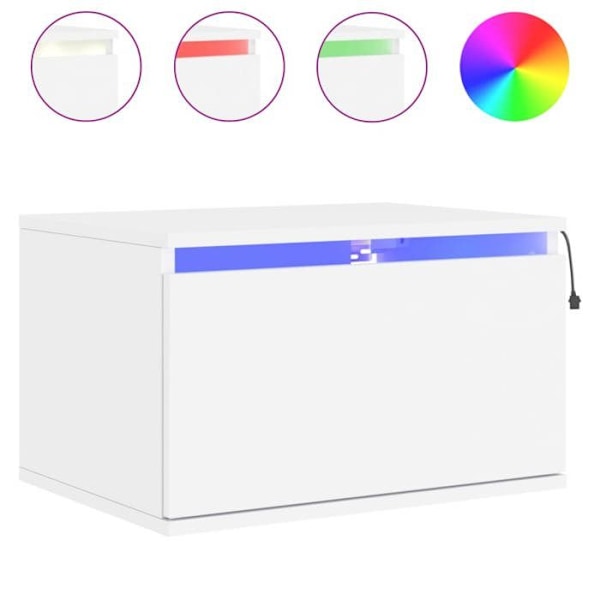 Væghængt sengebord med LED-lys 50 x 36 x 30 cm med skuffe i hvidt ingeniørtræ DEC034163 Vit