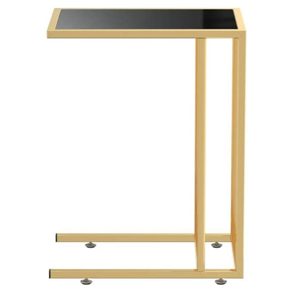 Side table, computer table, end of sofa 50 x 35 x 65 cm, black tempered glass and gold iron DEC032519 Svart