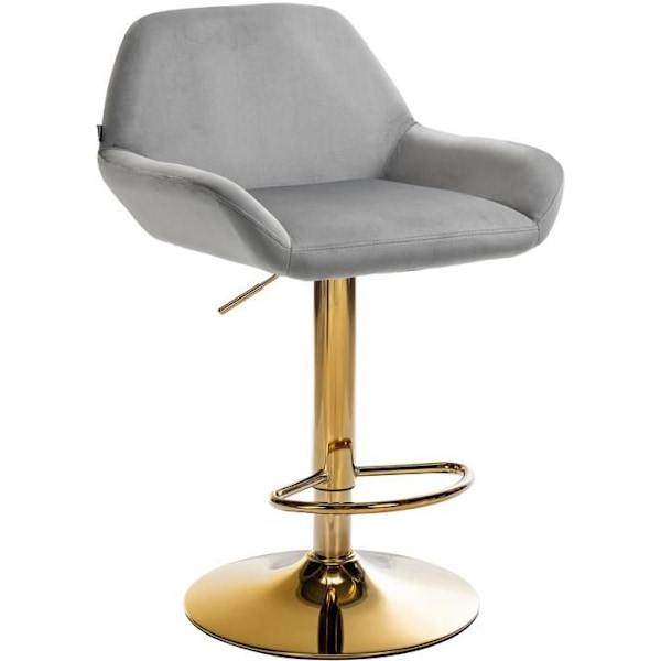 Baari stool x1, kullattu jalat kaareva kultainen metallijalka, harmaa sametti-istuin 10_0004542 Grå