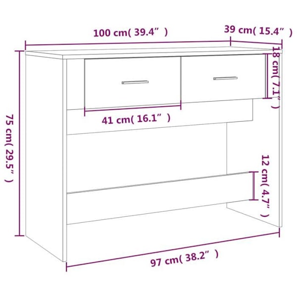 Bordkonsol med to skuffer 100 x 39 x 75 cm i brun ingeniørtræ DEC031220 kastanj