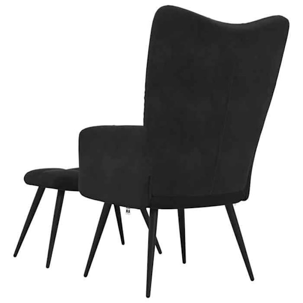 Moderne design lounge stol med fodskammel i sort velour DEC026613 Svart