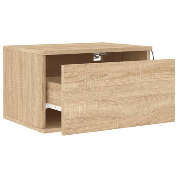 Set med 2 väggmonterade sängbord 50 x 36 x 30 cm med LED-lampor i ingenjörsträ, färg ek DEC036151 kastanj