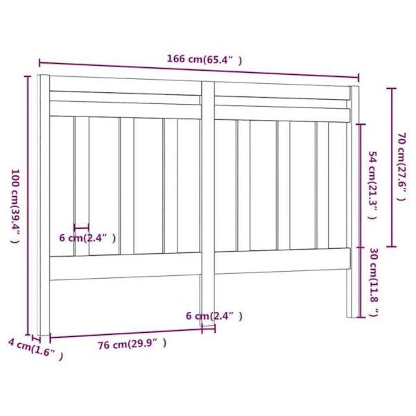 Sänggavel tillbehör sovrum möbel 166 x 4 x 100 cm massiv furu TDL0206625