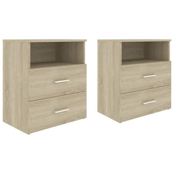 Set med 2 sängbord med lådor och öppen fack 50 x 32 x 60 cm ingenjörsträ i ekfärg DEC035292 kastanj