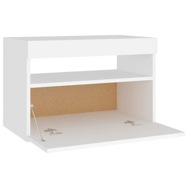 2 kpl yöpöytiä LED-valoilla ja ovikomponentilla 60 x 35 x 40 cm valkoista sorvattua puuta DEC035933 Vit