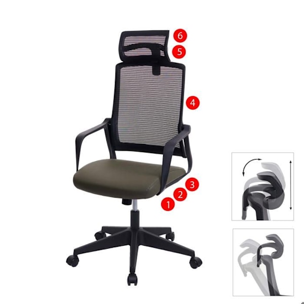 Ergonomisk kontorsstol med svängbar funktion, armstöd och ryggstöd i olivgrön mesh 04_0001883 Grön