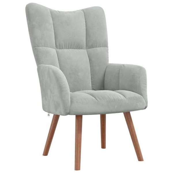 Loungestol design i moderne sofa i lys grå fløyel og tre DEC026677 kastanj