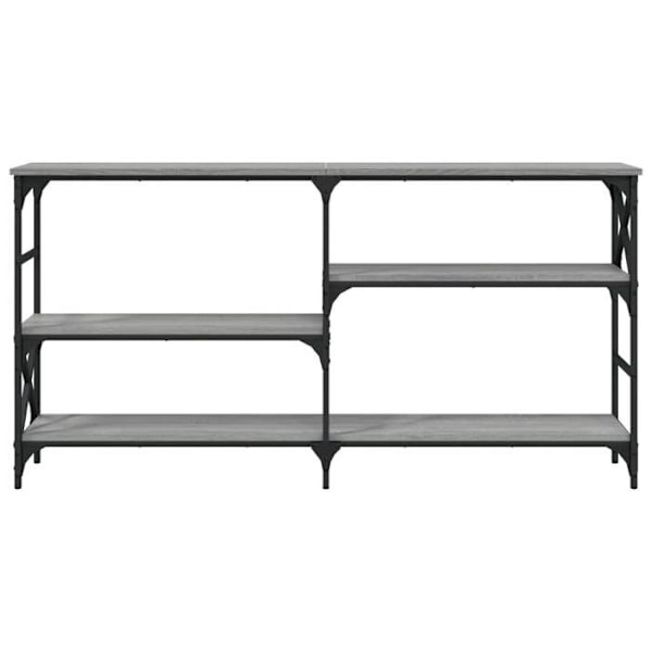Toiminnallinen ja tyylikäs konsolipöytä hyllyillä 150 x 29 x 76,5 cm harmaata konepuisia ja metallia DEC032219 kastanj