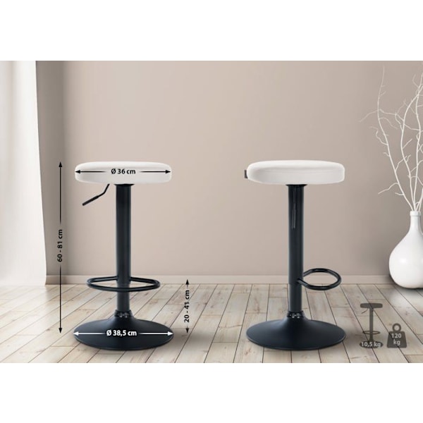 Barstol x1 enkel design, højdejusterbar, PVC-belægning i hvid, ben i sort metal 10_0005344 Vit