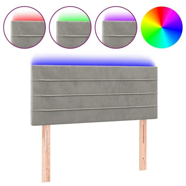 Hovedgærde til seng til soveværelse med LED-møbel 100 x 5 x 78/88 cm i lys grå velour TDL0201448 Grå
