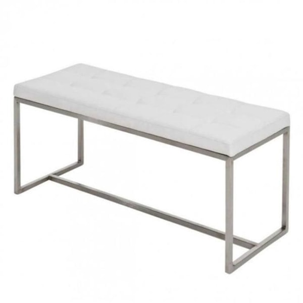 Bänk taburett med stoppad sits i vit syntetisk, ram i rostfritt stål, mått 100 x 40.