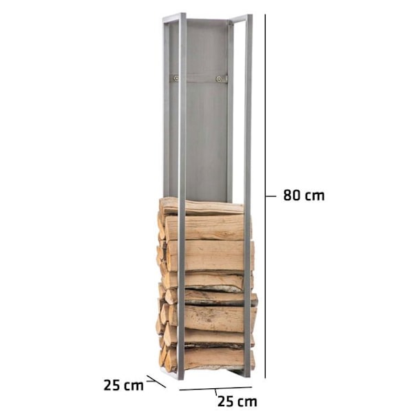Range-bûches hylly ruostumattomasta teräksestä ydable takkapuulle 25 x 25 x 80