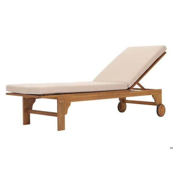 Trädgårdssoffa chaise longue i trä och dekorativ konstrotting med beige creme kudde 04_0008607 Beige