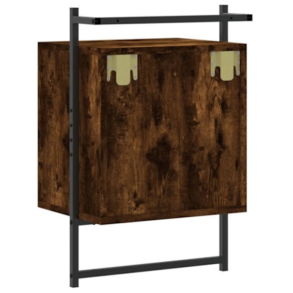Sæt med 2 vægmonterede natborde med skuffe og rum 40 x 30 x 61 cm i brunt ingeniørtræ og metal DEC034153 kastanj