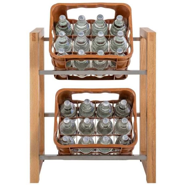 reol til 2 kasser til drikkevarer opbevaring støtte til flasker 71x56 cm i egetræ 10_0003069 kastanj