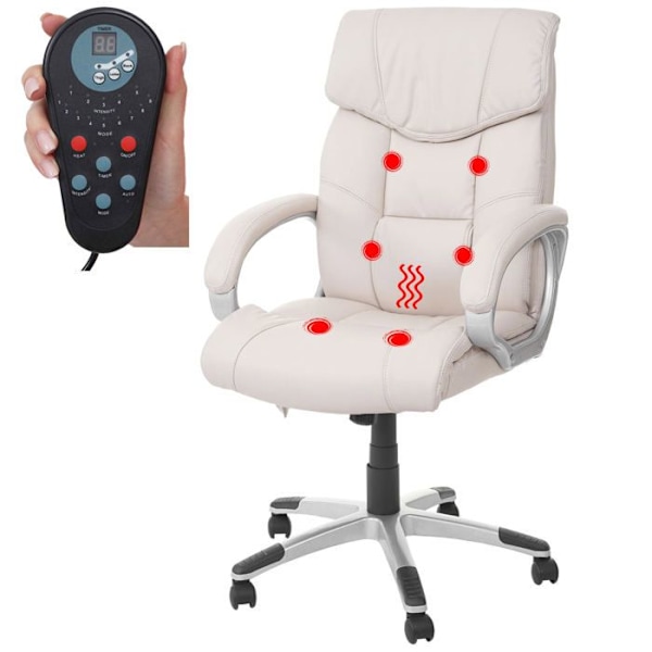 Kontorstol med varmefunktion, massage, drejbar og med hjul i creme syntetisk materiale