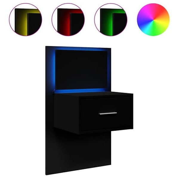 Væghængt natbord med LED-lys og skuffe 48,5 x 32,5 x 80 cm sort ingeniørt træ DEC034209 kastanj
