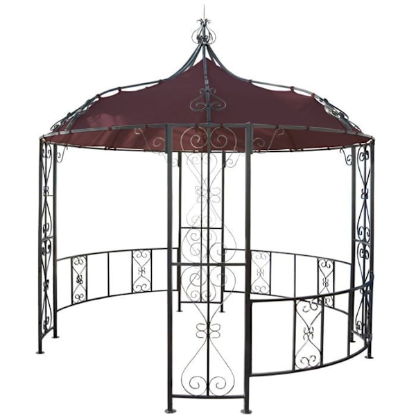 Pergola pavillon buehave rund telt canopy reception ramme i robust stål Ø 3m brun rød 04_0004058 Röd