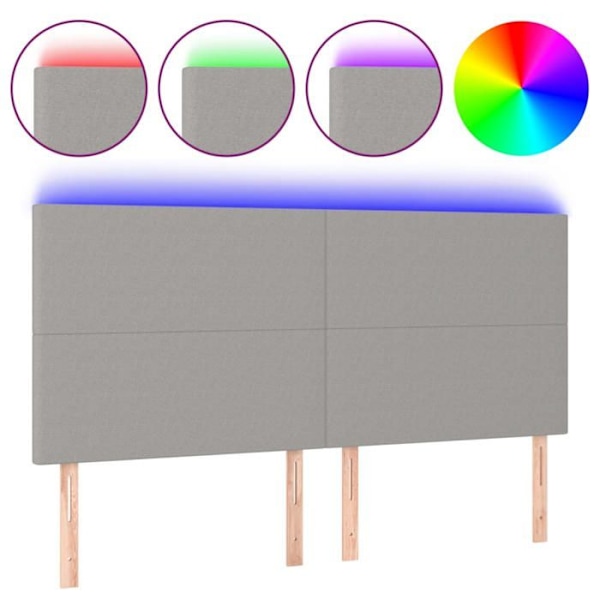 Hovedgærde til seng, soveværelse, LED-møbel 200 x 5 x 118/128 lys grå stof