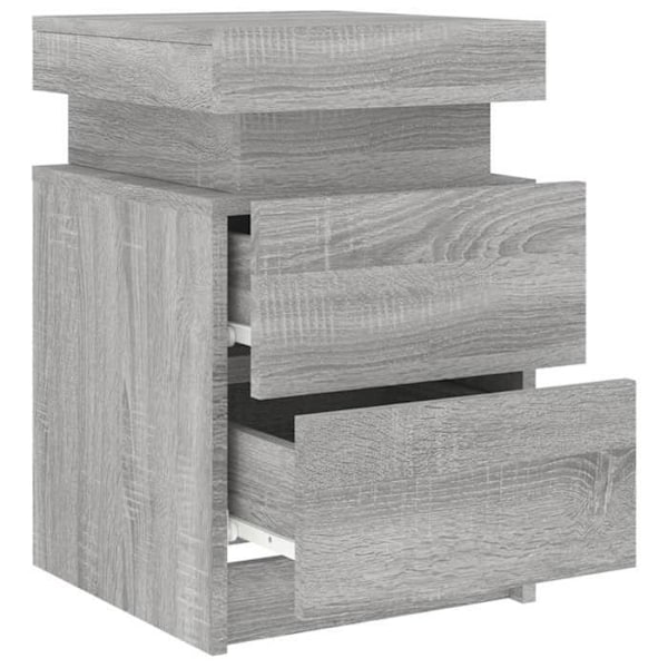 Yötaulu LED-valoilla ja laatikoilla 35 x 39 x 55 cm harmaata ingenieeripuuta DEC033198 kastanj