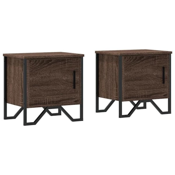 Sæt af 2 natbord med skab med dør 40 x 30 x 40 cm ingeniørtræ brun og metal DEC035835 kastanj