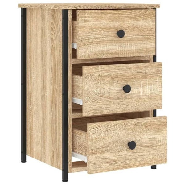 Sæt med 2 natborde med 3 skuffer 40 x 36 x 60 cm ingenier træ i eg farve og jern DEC035265 kastanj