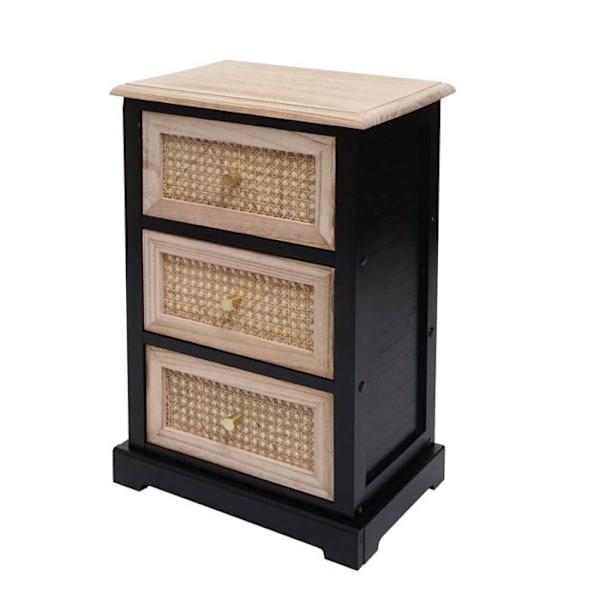 Kommodesk med opbevaringsplads og 3 skuffer i sort træ og rattan 63x40x28 cm 04_0006510 kastanj