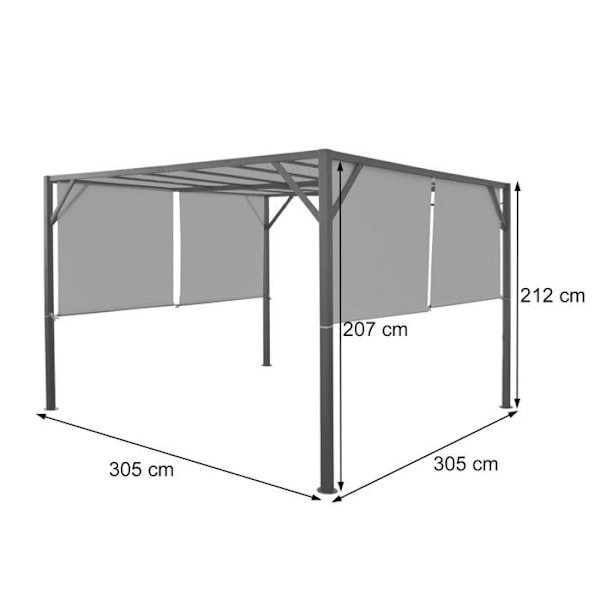Pergola trädgårdspaviljong takterrass struktur i stabilt stål 6cm + rörligt grönt tak 3x3m 04_0004066 Grön