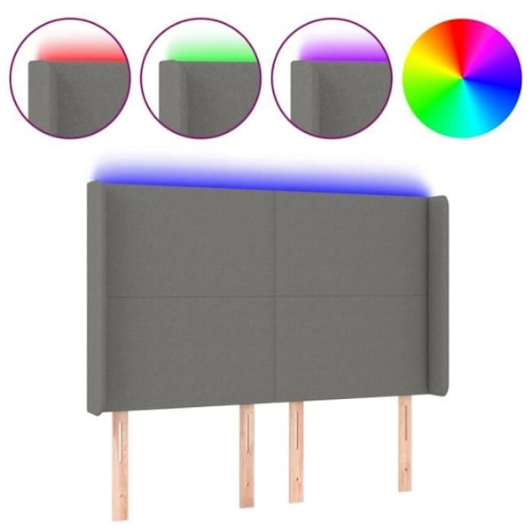 Hovedgærde - Ikke specificeret - 147x16x118/128 cm - Mørkegrå stof - Farverigt LED - Samtidsdesign Mörkgrå