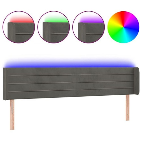 Hovedgavl - Ikke specificeret - 183x16x78/88 cm - Mørkegrå fløjl - Integreret LED - Moderne design Mörkgrå