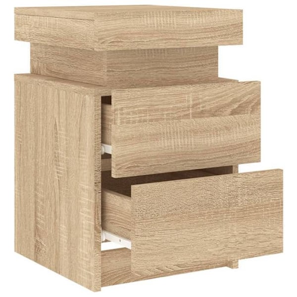 Set med 2 sängbord med LED-lampor och två lådor 35 x 39 x 55 cm, ingenjörsträ, ekfärg DEC035968 kastanj
