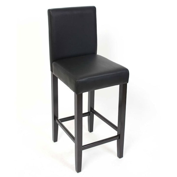 2 barstools, baarijakkara mustasta keinonahasta, tummat puiset jalat