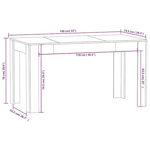 Design spisebord enkel 140 x 74,5 x 76 cm sort agglomerat DEC036644 Svart