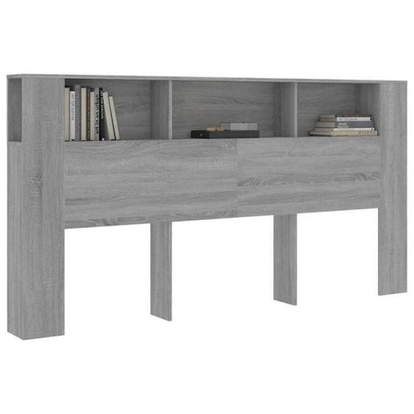 Sänggavel med förvaringsplats, sängbord, hylla 200 x 18,5 x 104,5 MDF grå