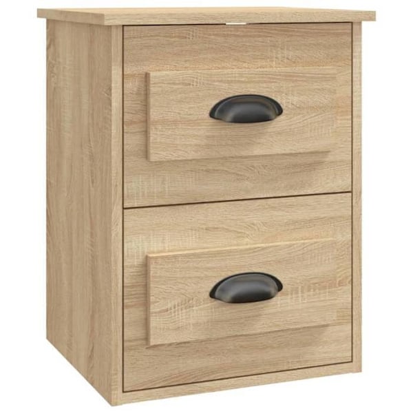 Væghængt natbord med to skuffer 41,5 x 36 x 53 cm i ingeniørtræ farve eg DEC034286 kastanj