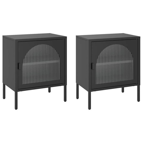 Sæt af 2 natborde med glasdør 50 x 35 x 60 cm glas og sort stål DEC035604 Svart
