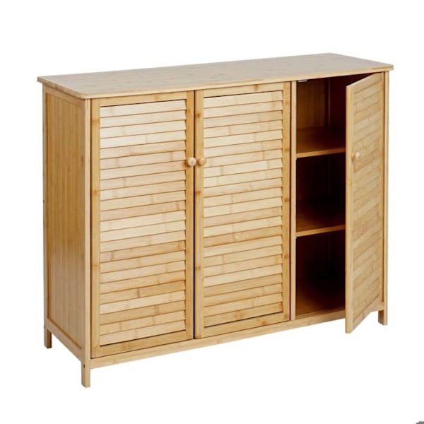 Buffet kaappi komero 3 ovea magneettilukolla bambusta 81x97x34 cm 04_0005984 Guld