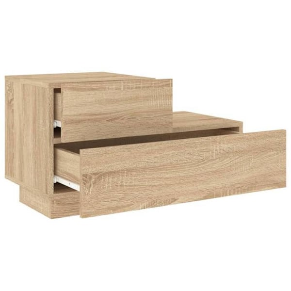 Natbord med LED-lys og skuffer 70 x 36 x 40,5 cm ingeniørtræ farve eg DEC033188 kastanj