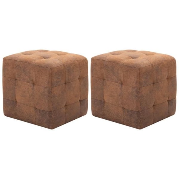 2 kpl 30 x 30 x 30 cm PVC-nahkakiiltopinnalla varustetut nappipehmustetut pöydät, ruskea DEC029937 kastanj