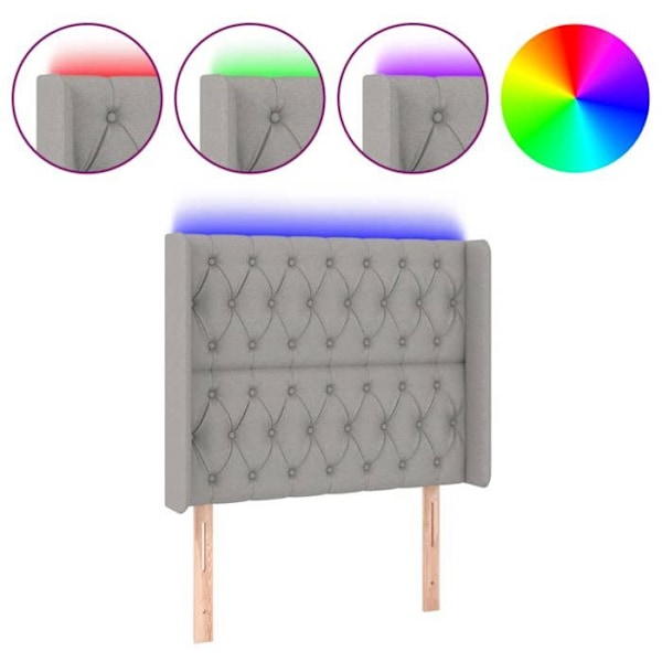 Hovedgærde til soveværelse med LED-møbel 103 x 16 x 118/128 lys grå stof Ljusgrått