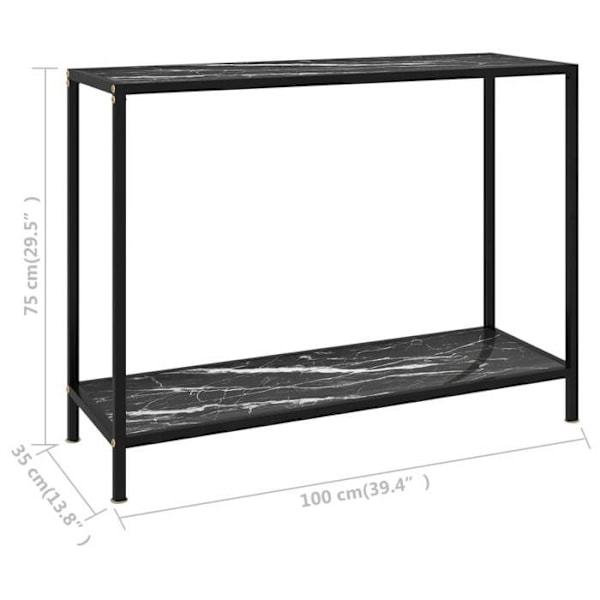 Funktionsdygtig skrivebordskonsol i stil 100 x 35 x 75 cm, hærdet glas med marmor sort facet og stål DEC032080 Svart