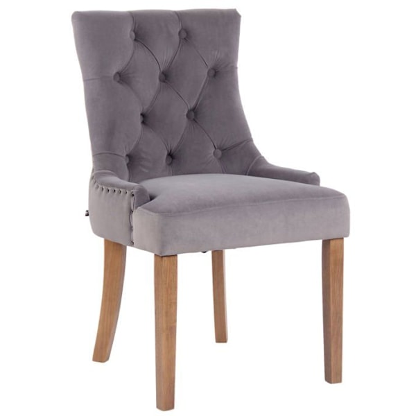 Matsalsstol x1 antik design klädd i grå sammet med 4 ben i ljust trä 10_0001941 kastanj