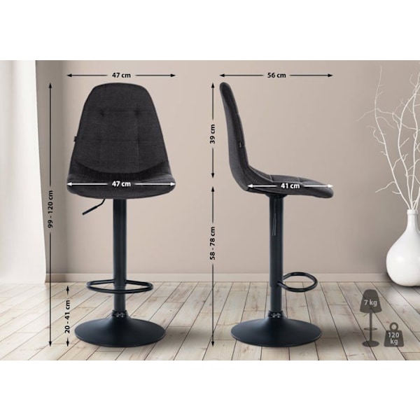 Baari stool x1, säädettävällä jalustalla, kääntyvä, mustasta kankaasta valmistettu istuin, musta metallirunko 10_0004841 Metall