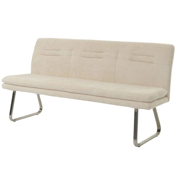 Bordplade til spisestue polstret sofa med ryg i creme chenille stof og børstet rustfrit stål 180 cm 04_0005846 Grädde