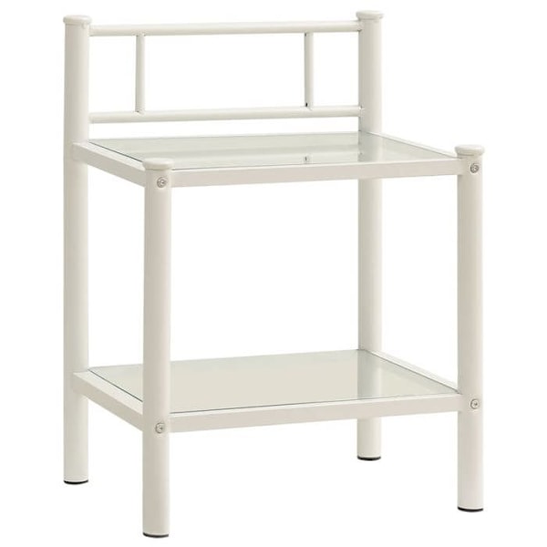 2 kpl yöpöytiä hyllyllä 45 x 34,5 x 60,5 cm valkoista metallia ja lasia DEC035049 Vit