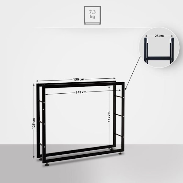 Ranges for logs, hylder til brænde, 150x125 cm i sort metal 10_0003550 kastanj