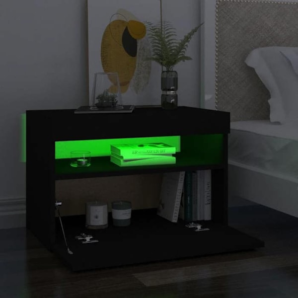 Sæt med 2 natborde med LED-lys, opbevaringsrum 60 x 35 x 40 cm, sort ingeniørtræ DEC035941 kastanj